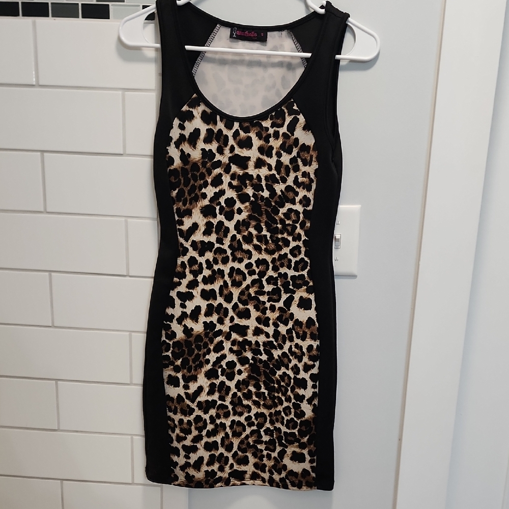 Annabelle Black & Leopard-Print Mini Dress